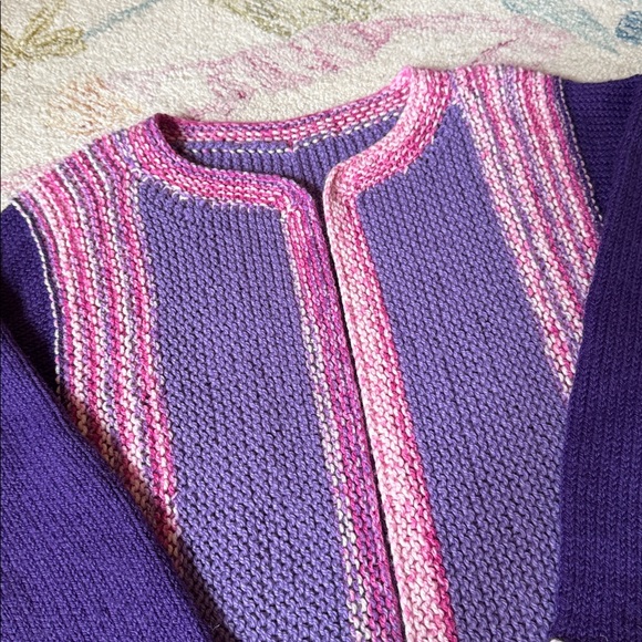 Handmade Womens XL Boho Wool Blend Knit Open Front Cardigan Sweater Purple Pink - Picture 2 of 6